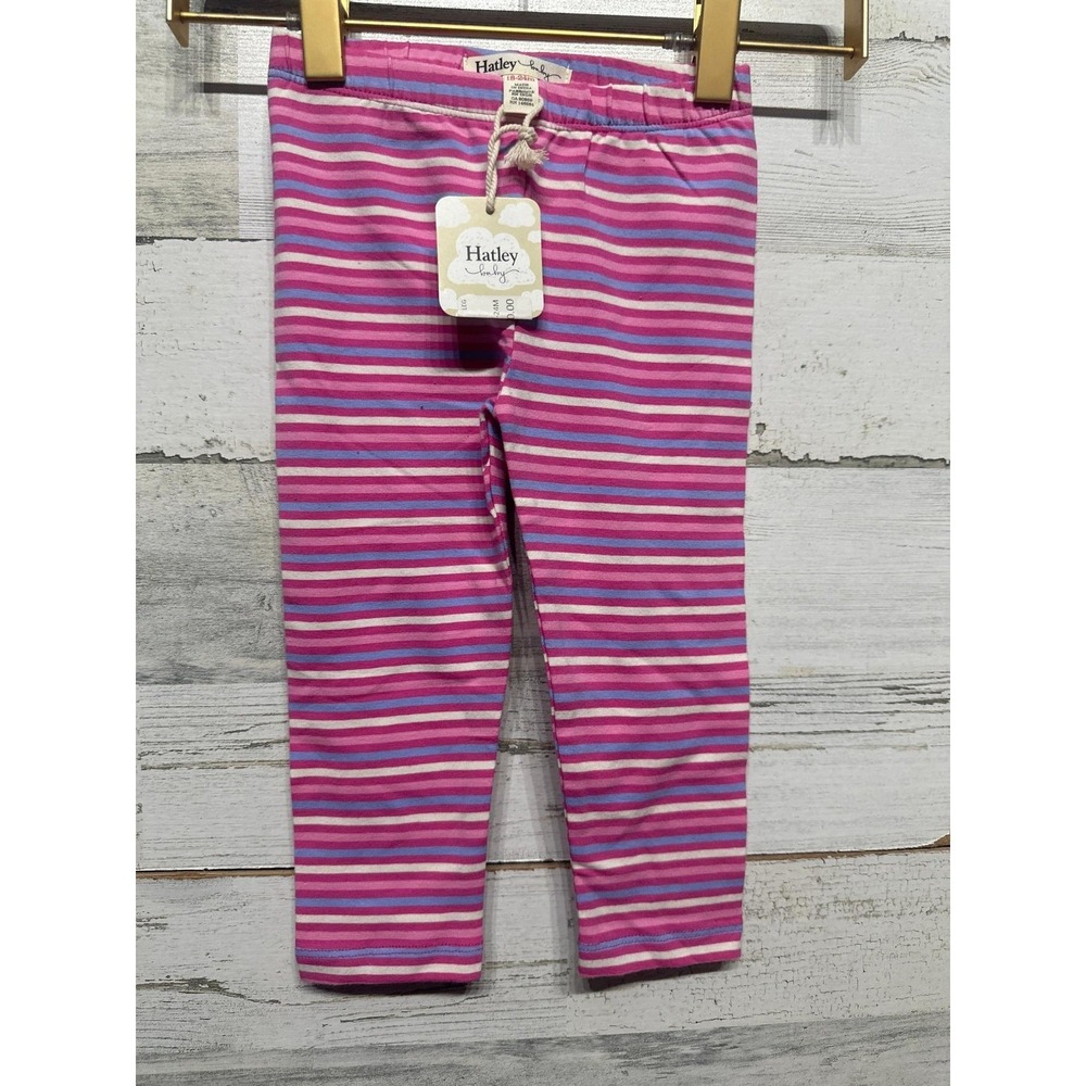 Hatley Striped Leggings Girls 18-24M Pink Blue Cotton Pants NWT